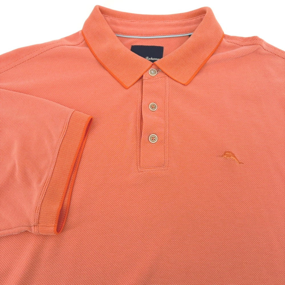 Tommy Bahama Mens XL Coral Orange Modal Blend Short Slv Polo Shirt Marlin Logo